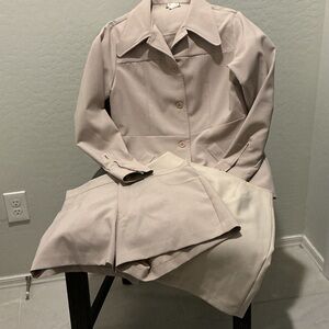 Beige Button-Up Jacket and Shorts Set